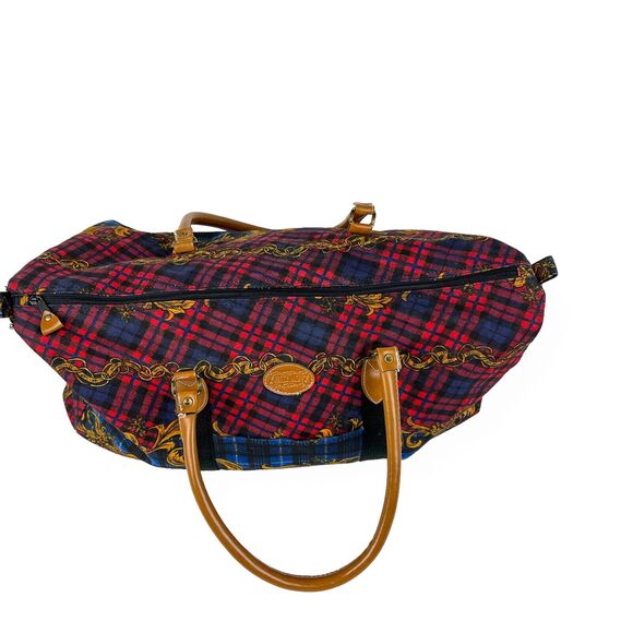 Gitano Y2K Duffel Travel Bag 90s Plaid Tapestry Canvas Tote Cottage Retro Chic - Picture 7 of 13